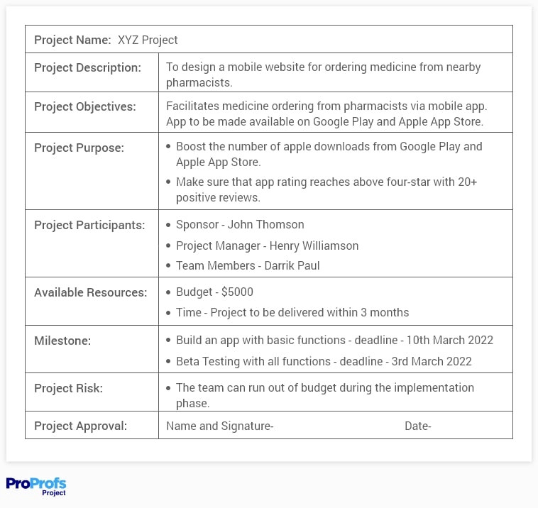 project charter example